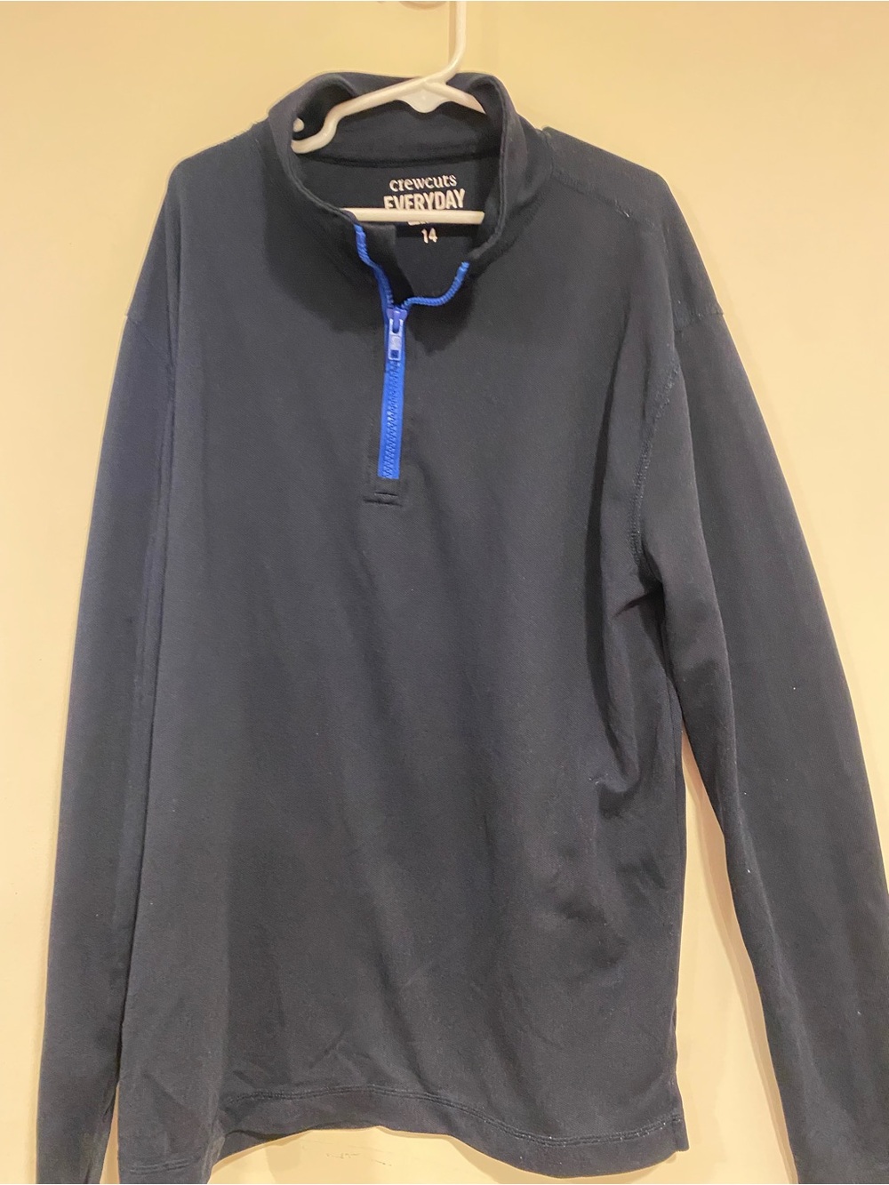 Crewcuts navy pullover with bright blue zipper